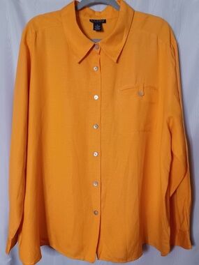 NWOT Linen Blend Orange Button-Down Top SIZE 1X